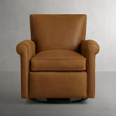 Rudy Leather Rolled Arm Swivel Recliner